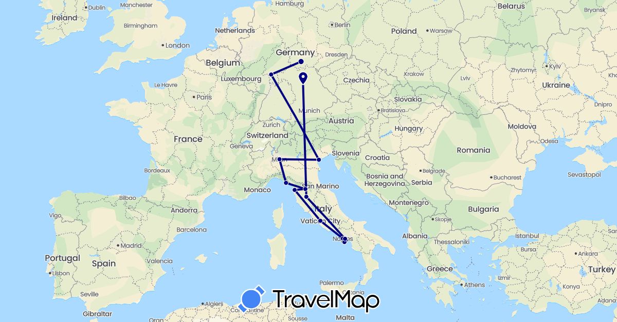 TravelMap itinerary: driving in Germany, Italy, Vatican City (Europe)